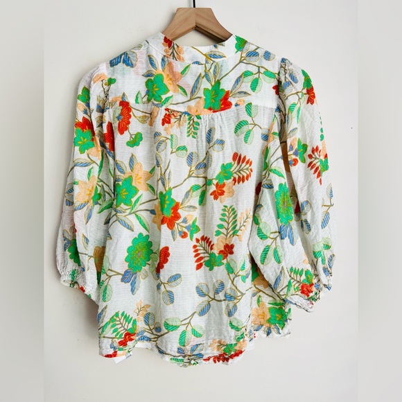 Maeve Floral Blouse with Green and Orange Accents - Picture 3 of 7